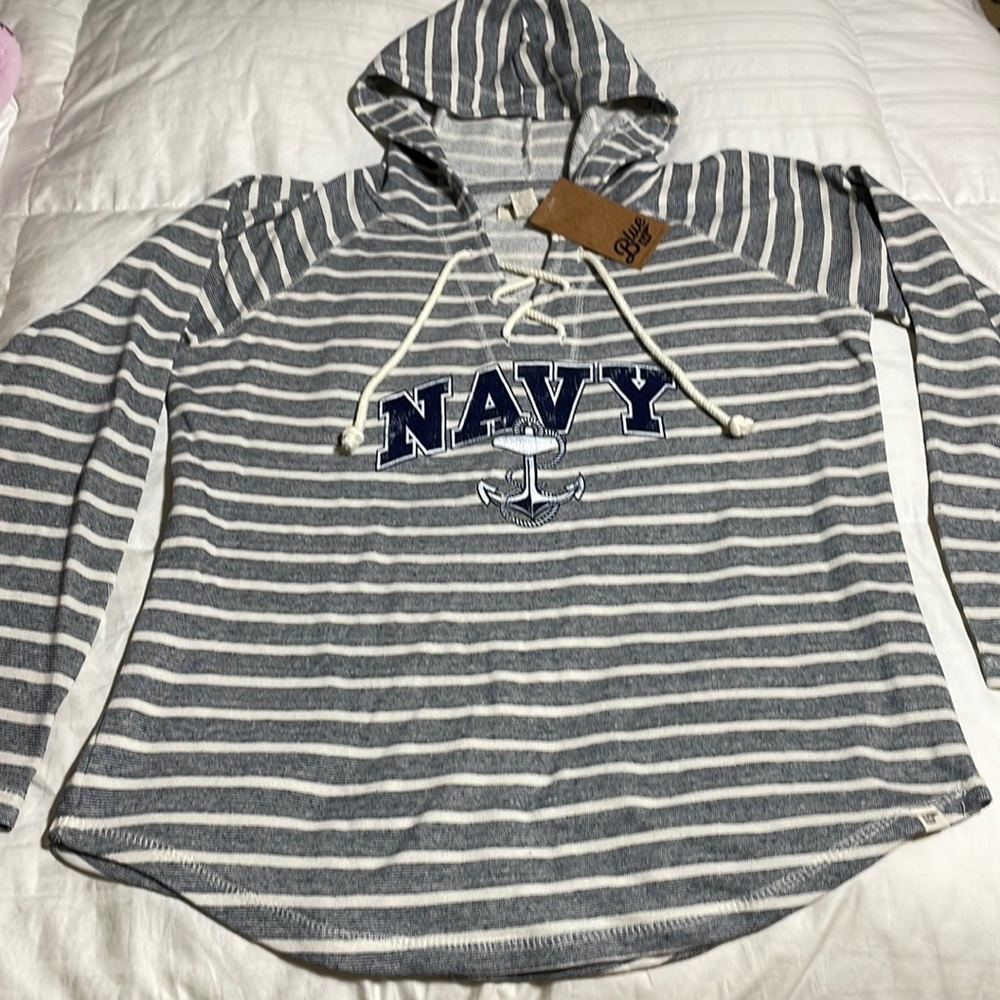 GO Navy Blue 84 French Terry Tie Hoodie Pullover